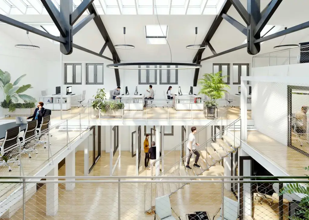 Showrrom et coworking pour fabricant de menuiserie extérieure, un ancien hangar transformé dans le centre de Toulouse