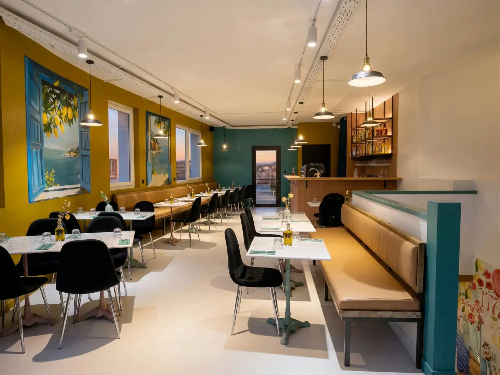 Pomozza – façade du restaurant italien à Toulouse, rénovation et aménagement par Studio Mona